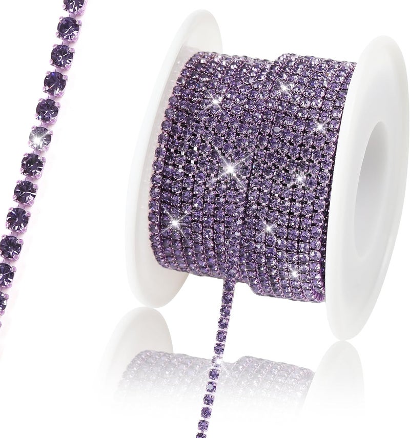 Rytenz 10 Yards 2 MM Rhinestone Chain Trim Crystal Rhinestone Close Chain Trim Shiny Rhinestone Chain for Sewing Crafts, DIY Decoration, Jewelry, Clothing, Shoes (Purple-2) - Image 1